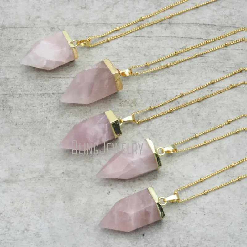 

10pcs Rose Quartz or Citrine Point Necklace for Women with Satellite Chain Healing Crystal Jewelry