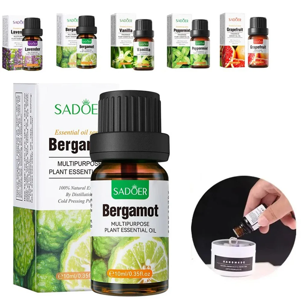 SADOER 10ml Bergamot Essential Oil Natural Plant Aroma Oil for Diffuser Candle Soap Making Massage Fragrance Oil Lavender Pepper