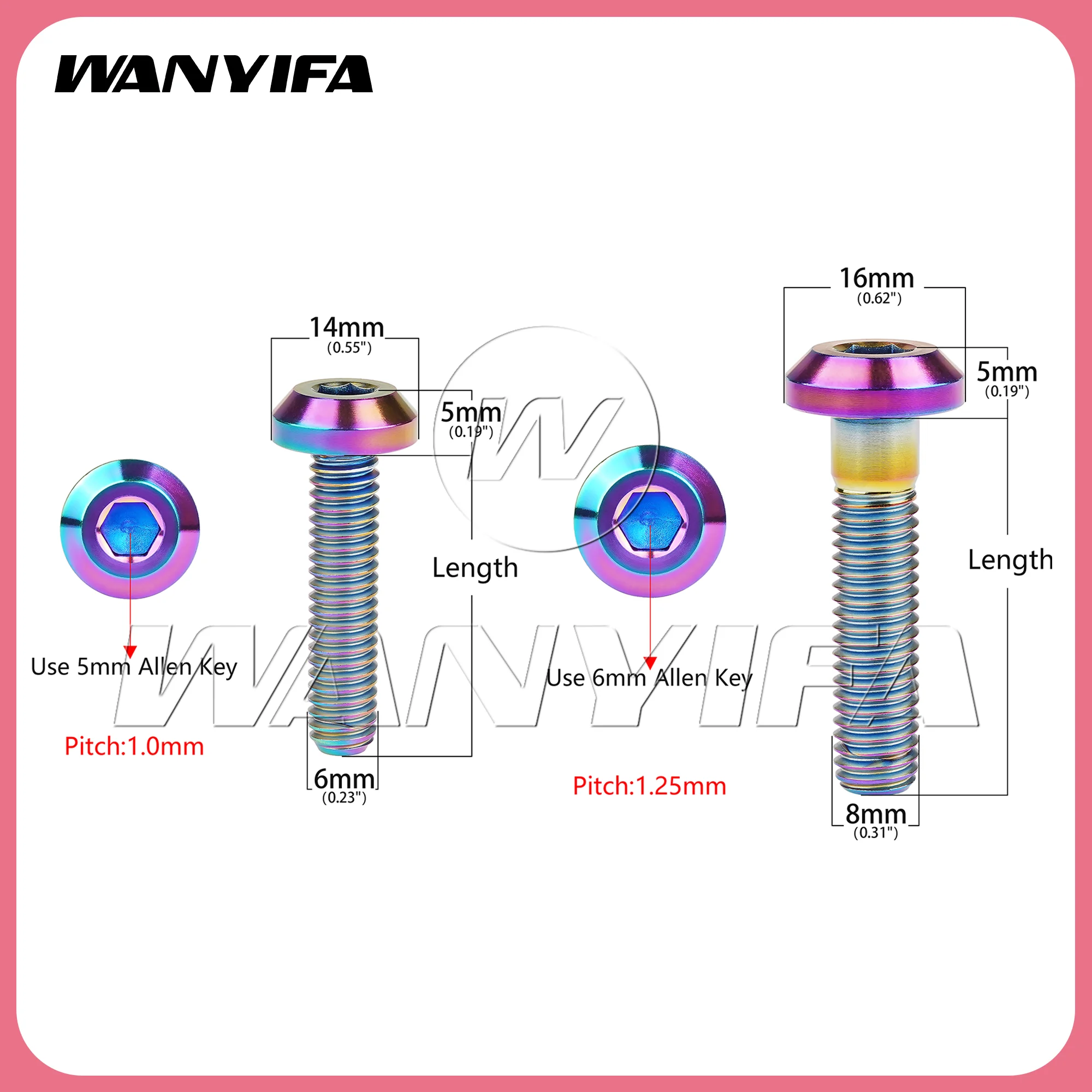 Wanyifa  Titanium Bolt  M6/M8x12 15 20 25 30 35 40mm Thick Umbrella Hexagon Head Screws For Bicycle And Motorcycle Disc