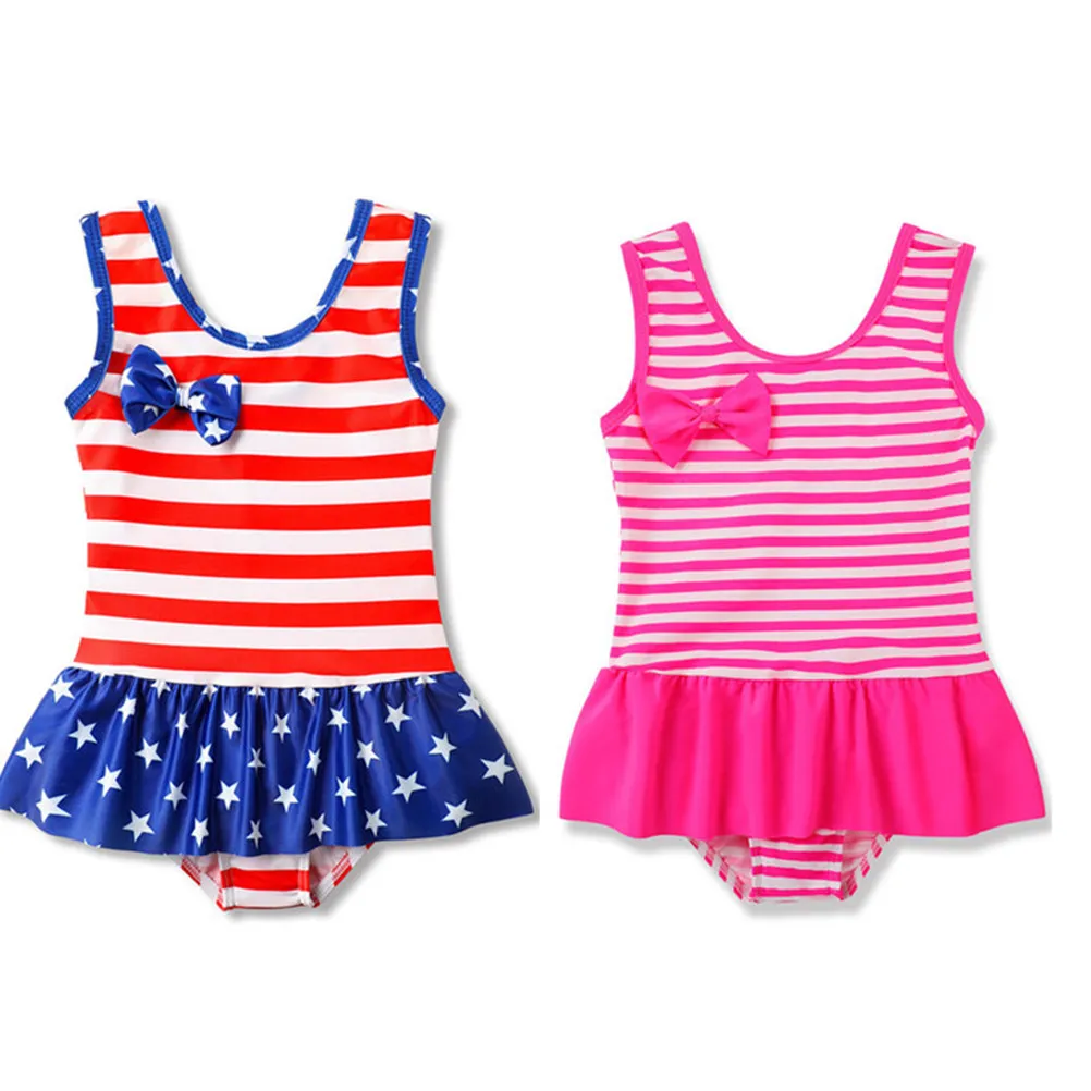 

One-Piece Girl Swimwear Usa Flag Design for 6T Kids Ages 6-8 Premium Chinlon Material Stretchy Comfortable Beachwear Summer