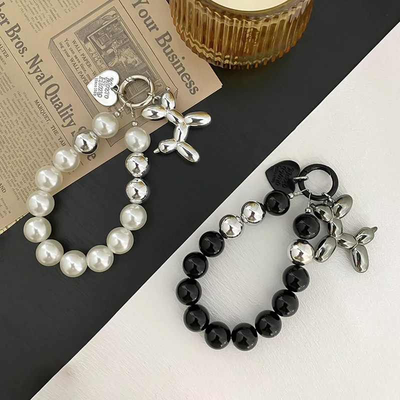 Korean Cute Pearl Balloon Dog Pearl Beaded Bag Pendant Phone Chain Keychain Bracelet Lanyard