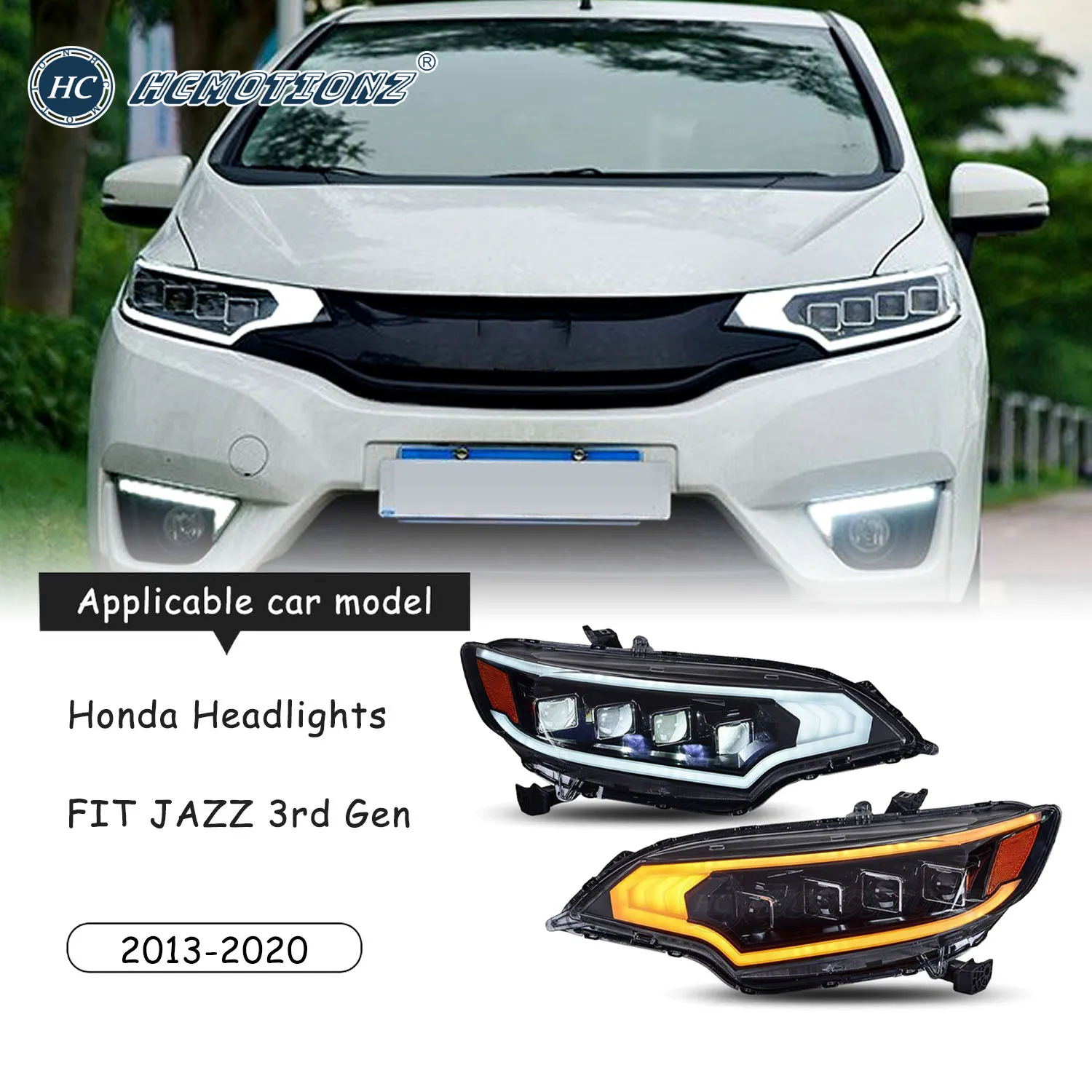 

HCMOTIONZ Headlights for Honda FIT / JAZZ 2013-2020 DRL Turn Signal LED Car Front Lamps Assembly Accessories