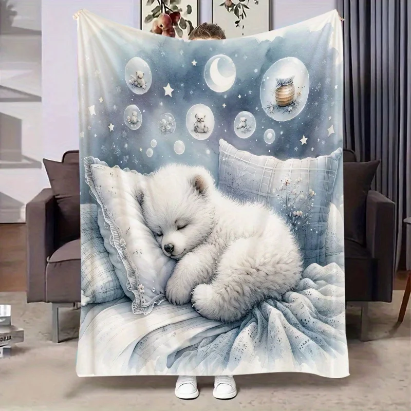 

Фланелевое одеяло для сна с белым медведем, мягкий плед на арктискую тематику, всесезонный уютный для домашних путешествий, идея подарка любителю животных