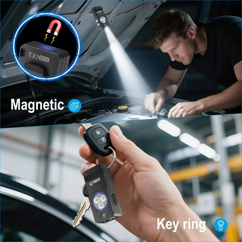 BORUiT EV30 550LM Keychain EDC Flashlight Type-C Rechargeable UV LED Work Light Torch with Magnet Camping Pocket Lantern - Image 4