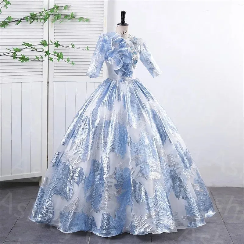 Exquisite Floral Quinceanera Dresses Sequin Azure Vestidos De 15 Quinceañera Formal Sweet Quinceanera Party Ball Gown