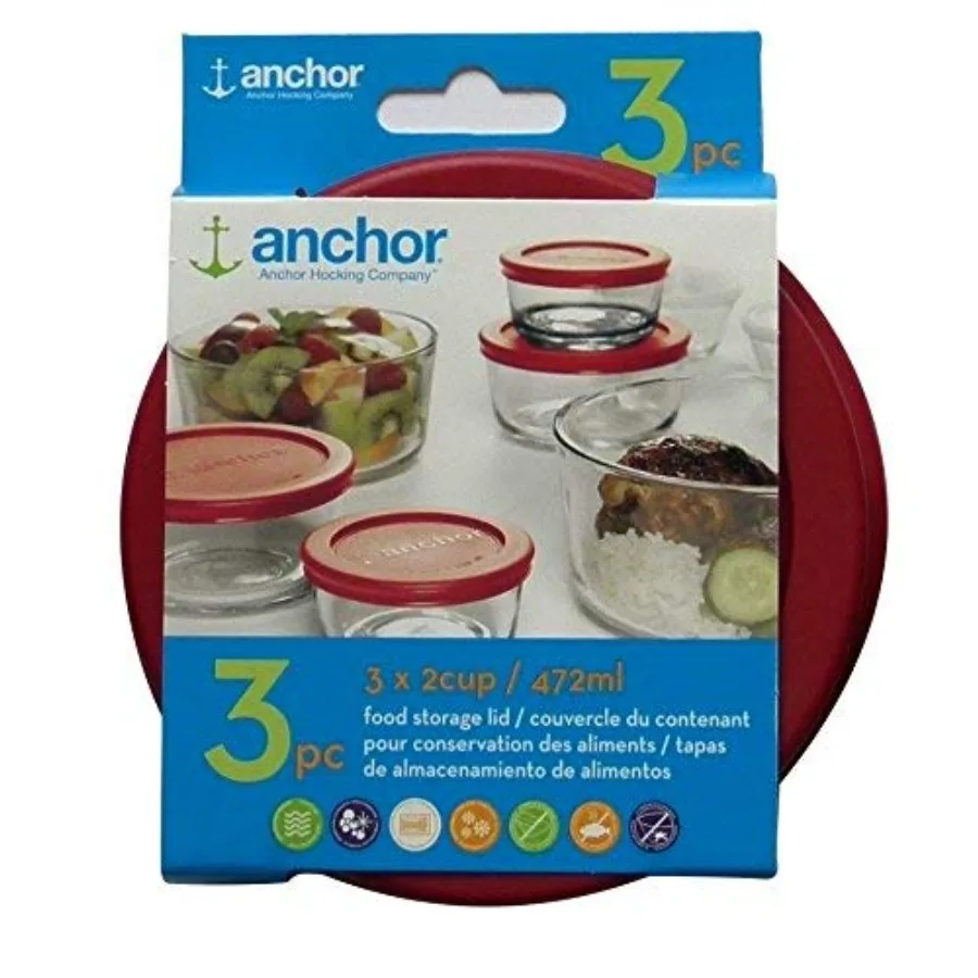 Replacement Lid 2 Cup/ 472 ml, Set of 3 lids, red Round