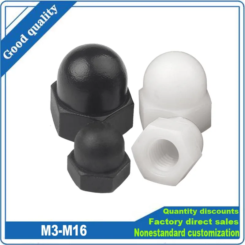 5/50X M3 M4 M5 M6 M8 M10 M12 M14 M16 White Black Nylon Plastic Insulated Hex Hexagon Decorative Cover Dome Acorn Cap Nut DIN1587