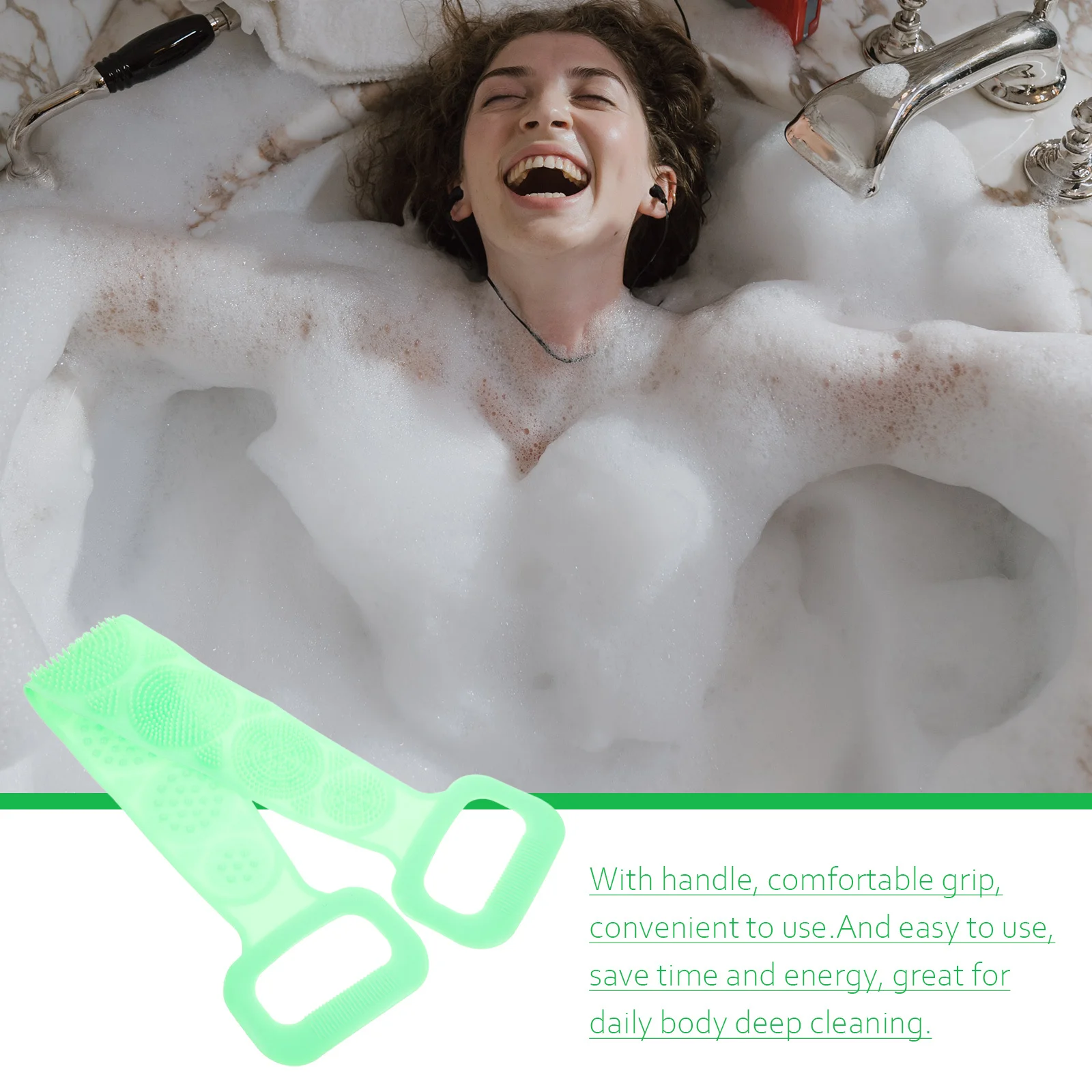 

Silicone Back Rub Scrub Towel Durable Long Strip Portable Back-Pulling Towel Easy Cleaning Hard-to-Reach Areas Green