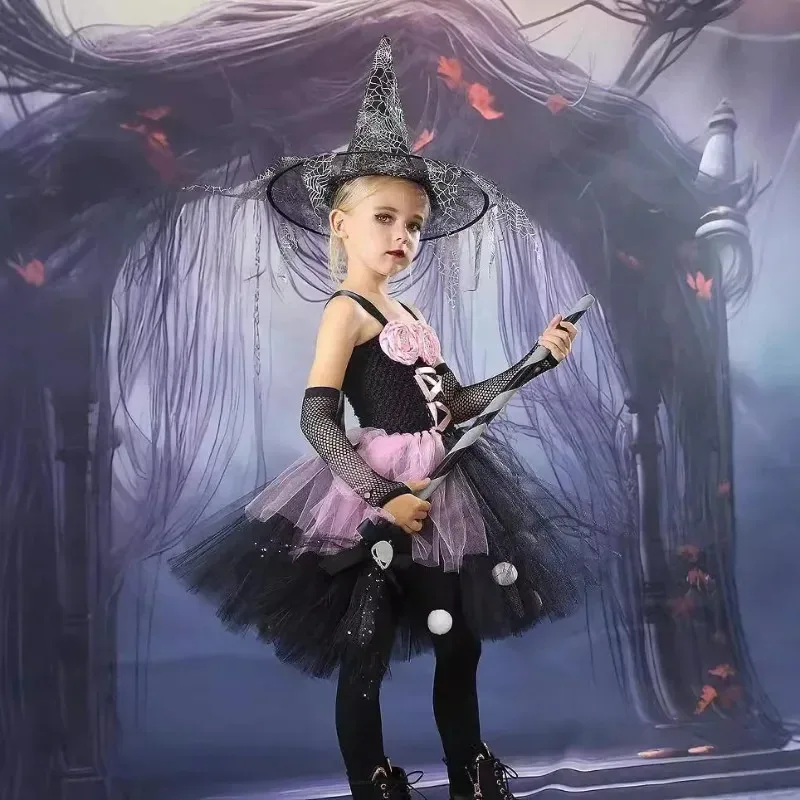 

Girls Flower Witch Tutu Cosplay Disguise Halloween Carnival Party Toddler Kids Fancy Ball Gown Dress Costume mb.3