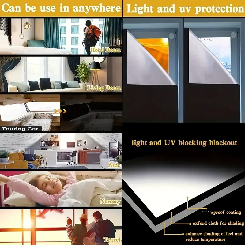 100% Verdunkelungs-Fensterabdeckung Dunkelste Lichtblockierende Schwarze Sichtschutzfolie Anti-Sicht Haus Heim Tönungsfolie Glas Tuch Tragbarer Vorhang Schlafzimmer – Detail 3