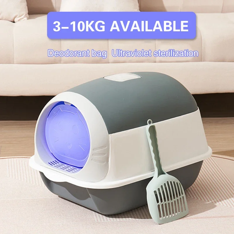 Cat Litter Box,Super Large Fully Enclosed UV Sterilizing Plastic Cat Litter Box,Deodorant Cat Toilet with Shovel,Pet Supplies