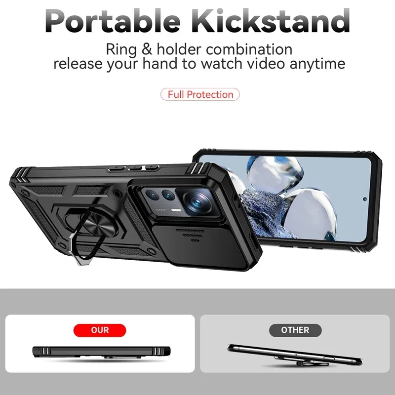 Slide Camera Bescherming Case Voor Xiaomi Redmi Note 10 Pro Max Note10 Note 10S 10S Redmi 10 2022 10C 10A Ring Stand Armor Cover