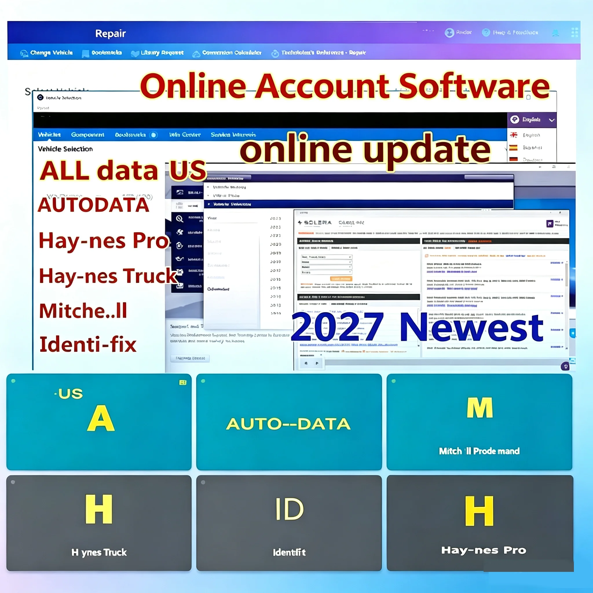 2027 Alldata US EU Online Account Car Repair Software Mit-chell  Car Data Full Pack Support Mobile/PC  Login one month