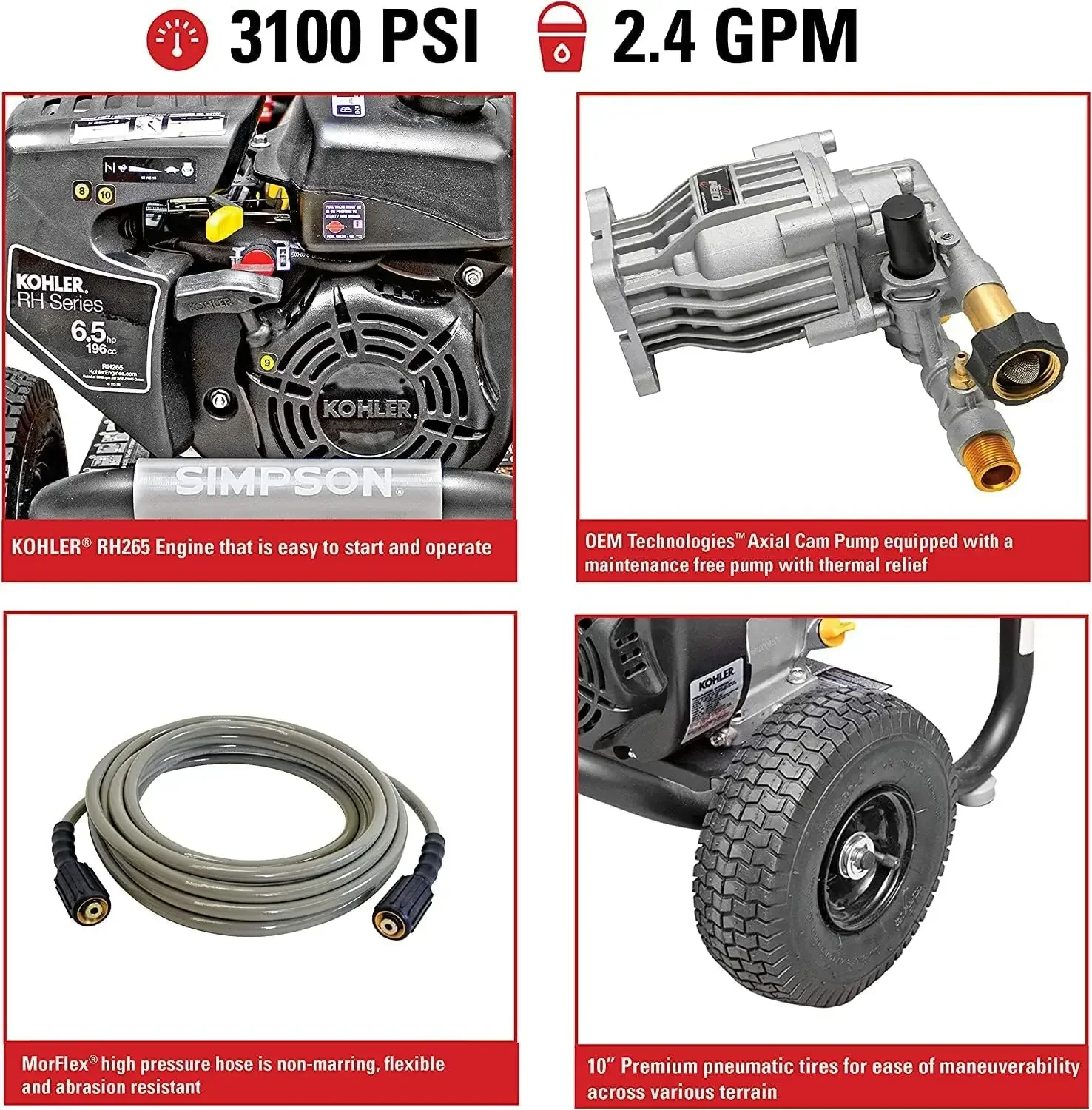 Lavadora de pressão a gás MegaShot, limpeza MS60763-S, 3100 PSI, 2.4 GPM, Motor Kohl265, EUA, Novo