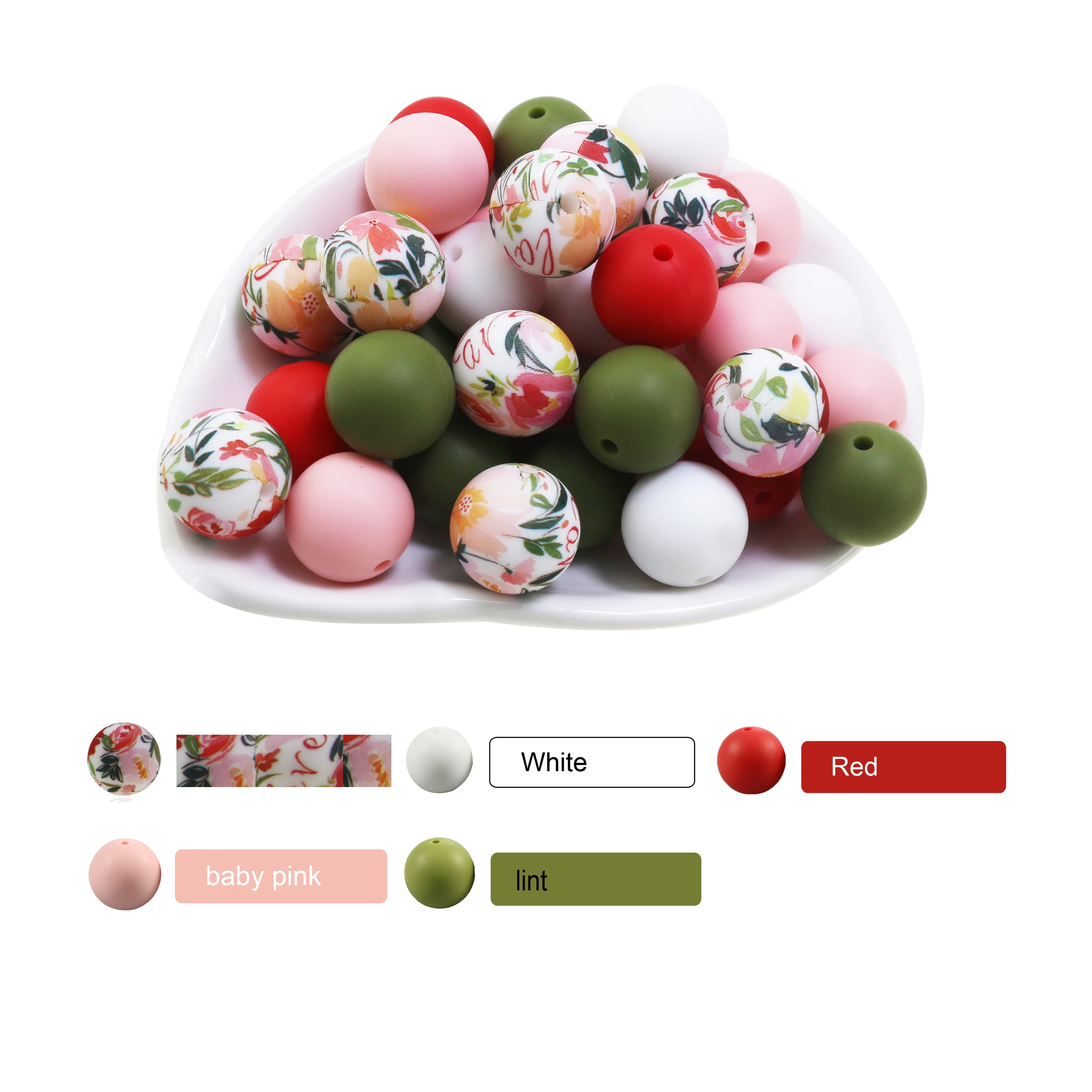 10Pc/Lot Christmas Print Silicone Beads Xmas Designs For Pacifier Clip Necklace Accessories Food Grade Pearls Teething