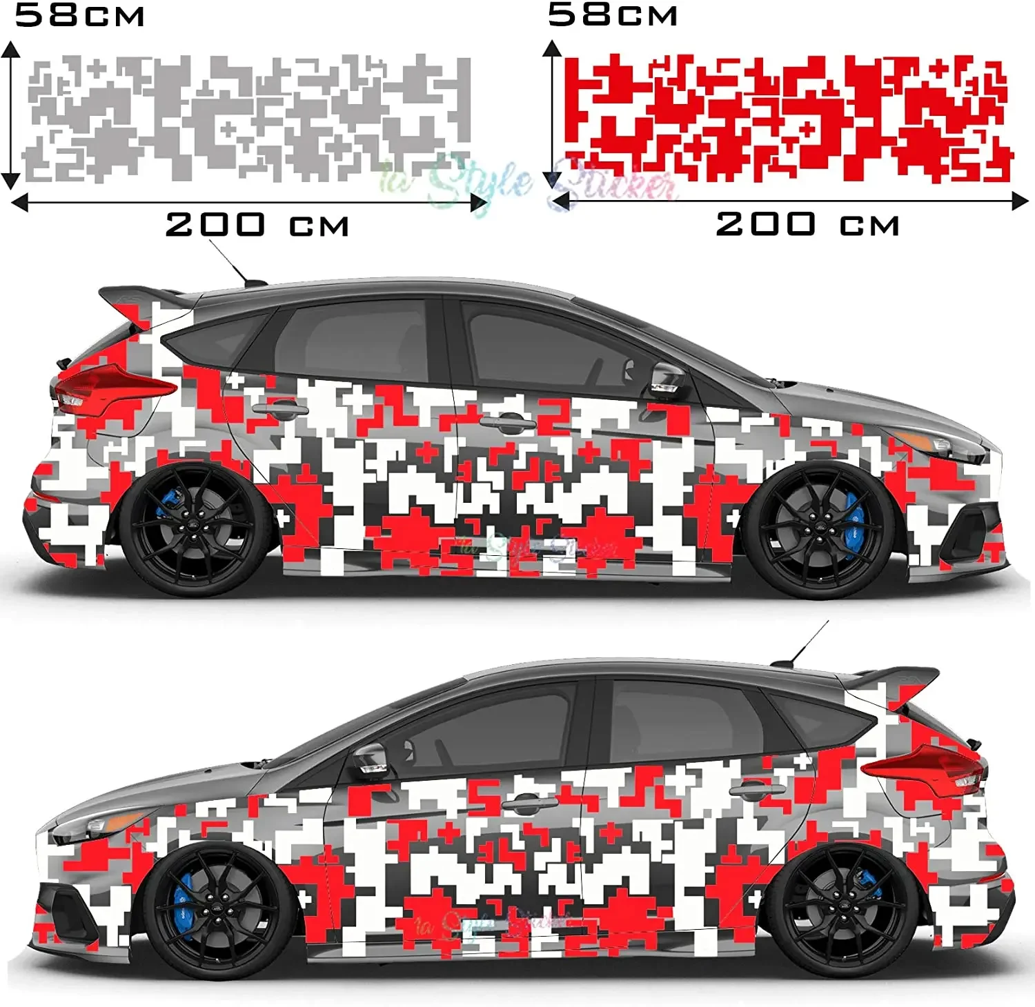 Car Sticker Tattoo Side Sticker Pixel Camouflage Set 70 Piece Set – 2 Colours