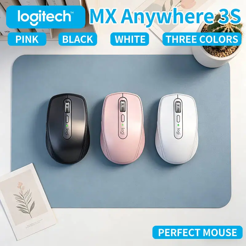 Compact Logitech MX Anywhere 3S Mouse - 8K DPI Glass Tracking, MagSpeed Scroll, Silent Click, 3-Device Sync for Campus Task