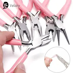 1PC Mini Pliers Diagonal Round Bent Needle Nose Handcraft Beading Insulated Cutter Pliers For Jewelry Making Tools Accessories