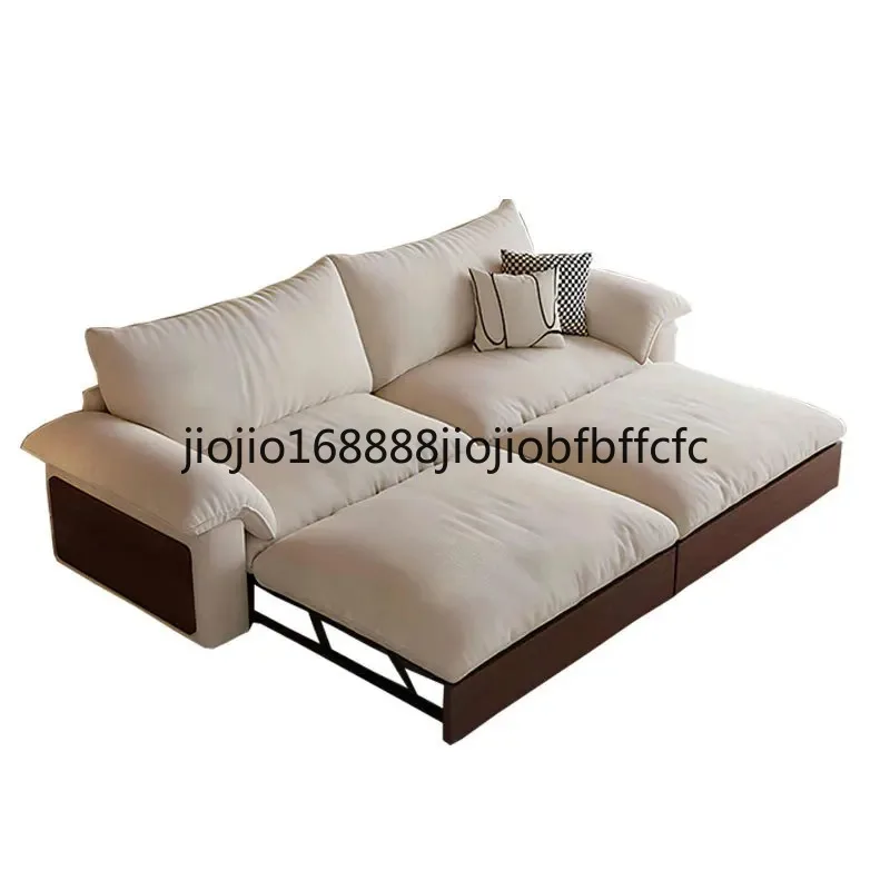Suitable For Solid Wood Retro Small Apartment Living Room Dual-purpose Cotton And Linen Fabric Multi-functional Sofa Bed