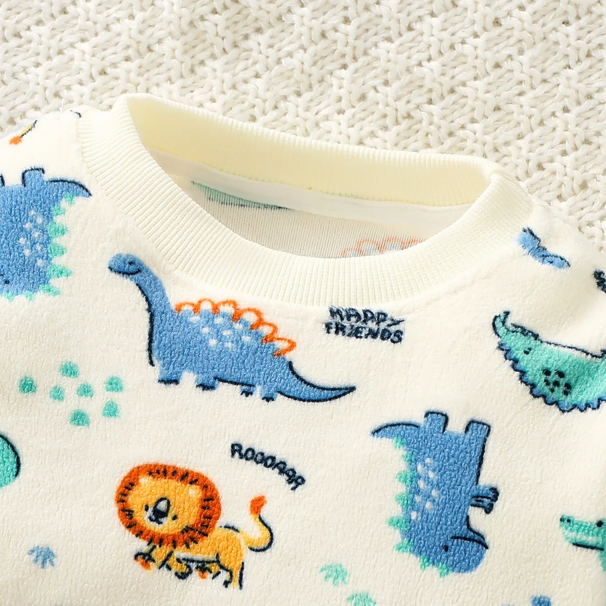 hibobi 2pcs Baby Boy Warm Sweatshirt Set, Rocker Fleece Loungewear, Dinosaur Printed Top, Suitable For Fall And Winter Wear