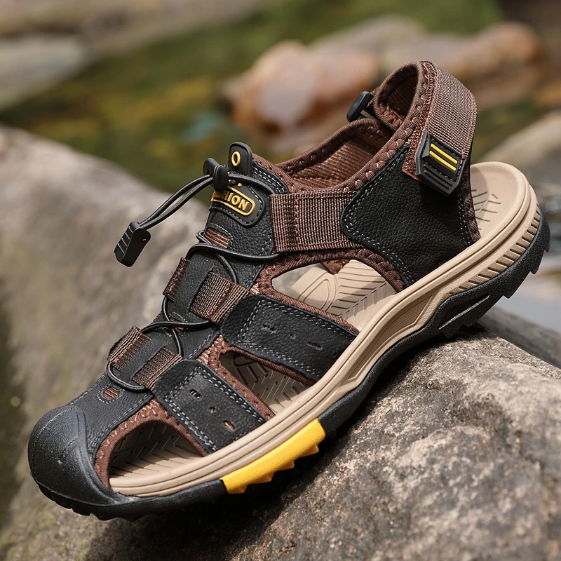 

Summer Non-slip Beach and Outdoor Sandals Men Breathable Genuine Leather Hiking Sandals Men Non-slip Water Sports Shoes Size 46