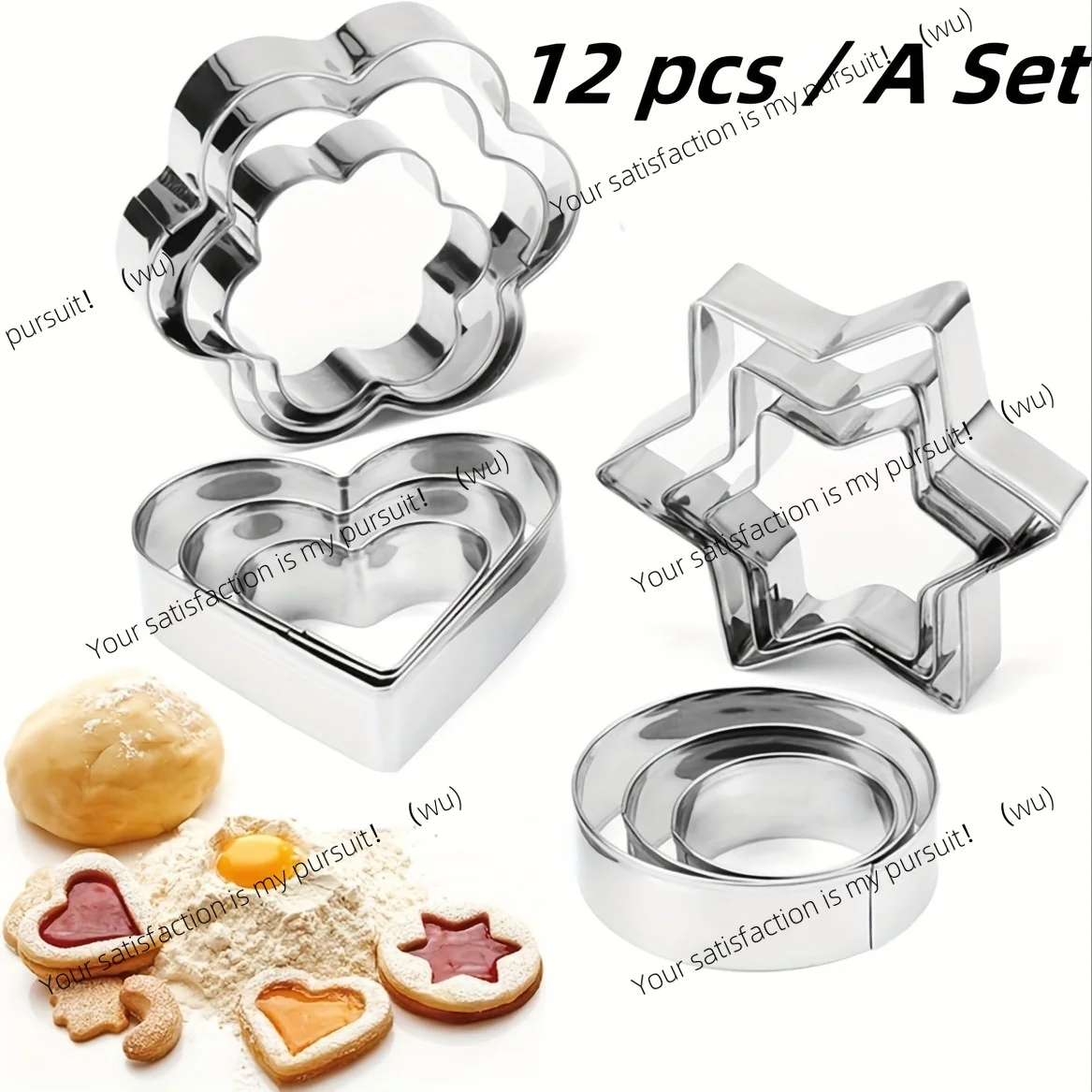 12-Piece metal creative cookie mold set, round/heart/flower egg mold, indoor and outdoor baking tools