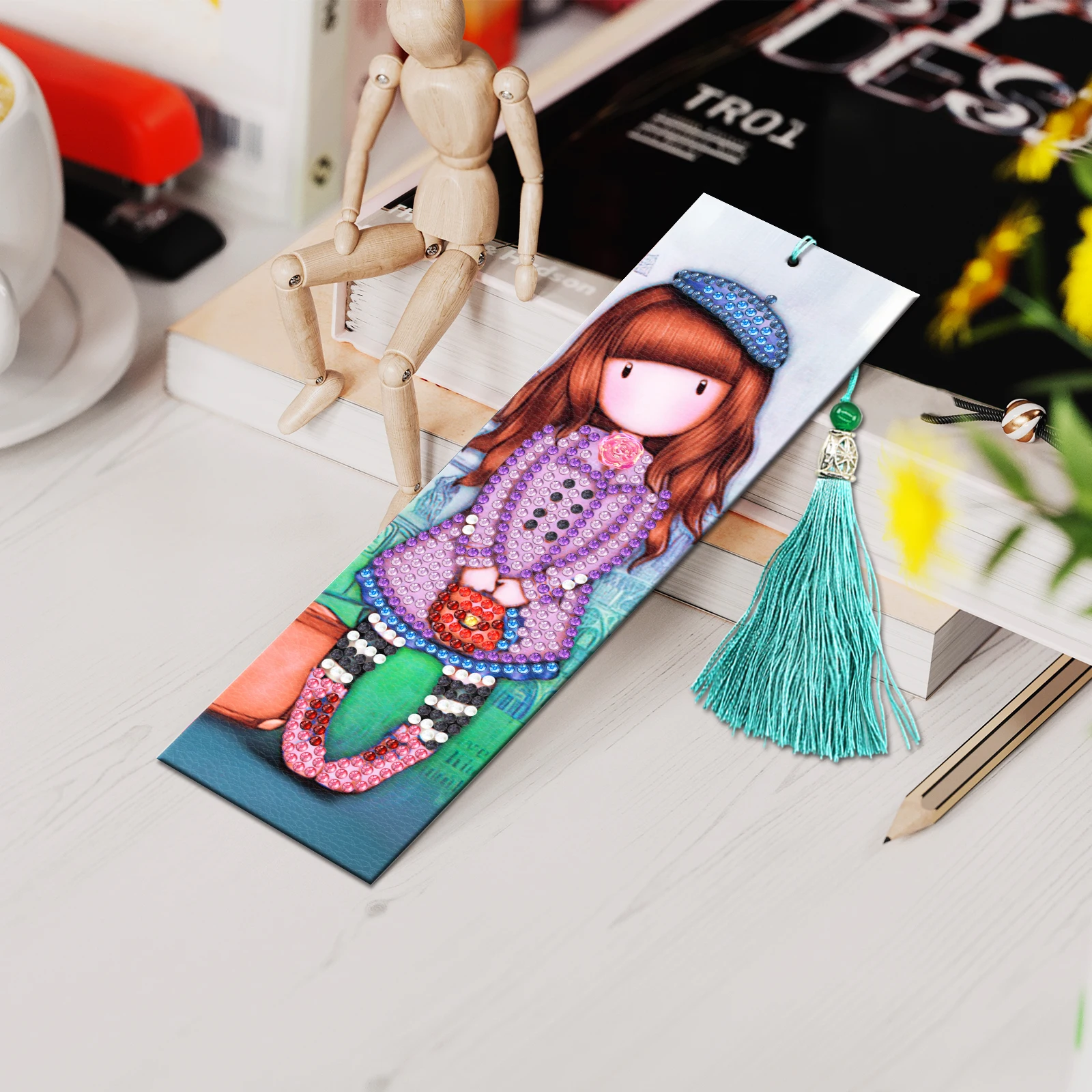 Cartoon Girl Bookmark Diamond Painted Digital Embroidery Bookmark Diy Set Book Use Bookmark Diamond Mosaic Art Student Gift