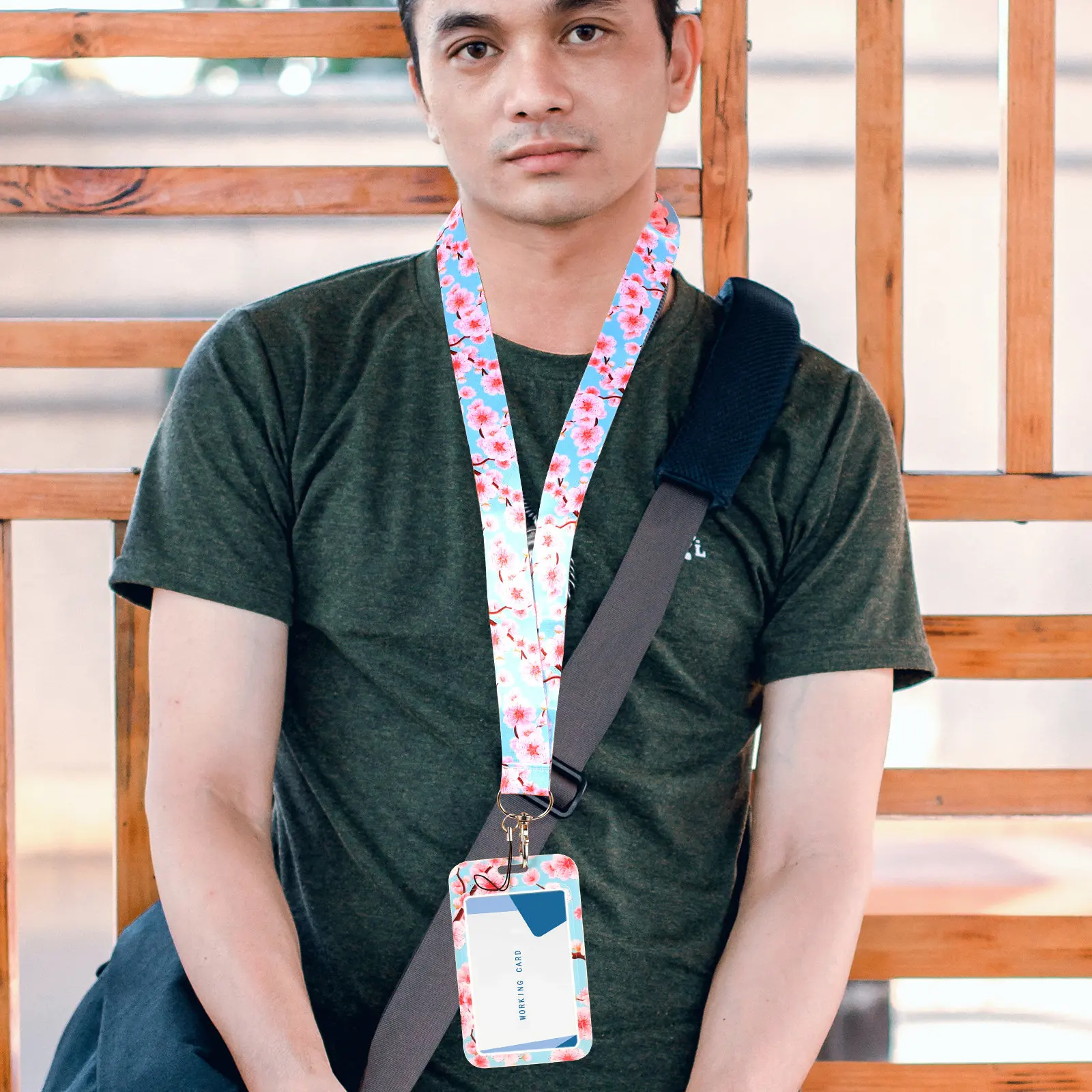 

Floral Pattern Card Holder for Neck with Detachable Buckle Transparent Id Card Cover for Students Workers Nurses Bus