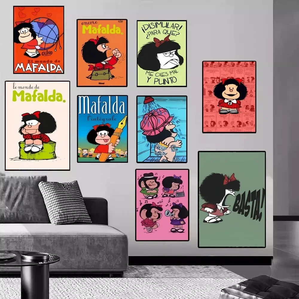

Cute Cartoon Mafalda Vintage Posters Sticky Retro Kraft Paper Sticker DIY Room Bar Cafe Kawaii Room Decor