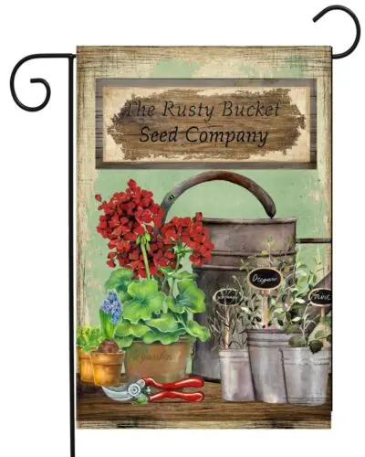 The Rusty Bucket Seed Company  Garden Flag  Top Quality  Double Sided