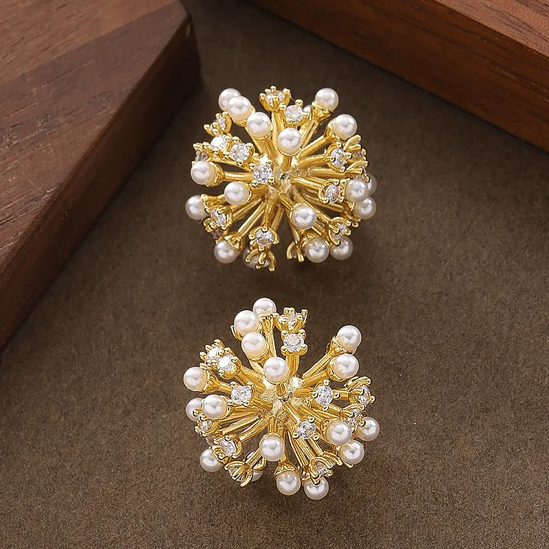 Fashionable and exquisite diamond-encrusted pearl firework ball earrings, high-end, light luxury, niche and versatile earrings