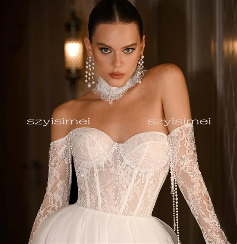 Luxury A-line Wedding Dresses Sexy Backless With Peals Customizable Bridal Gown For Wedding Occasions Corset