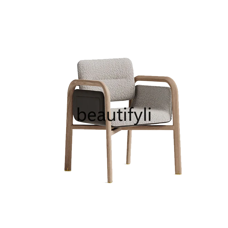 Modern simple fabric dining chair cream style solid wood with armrest back book chair