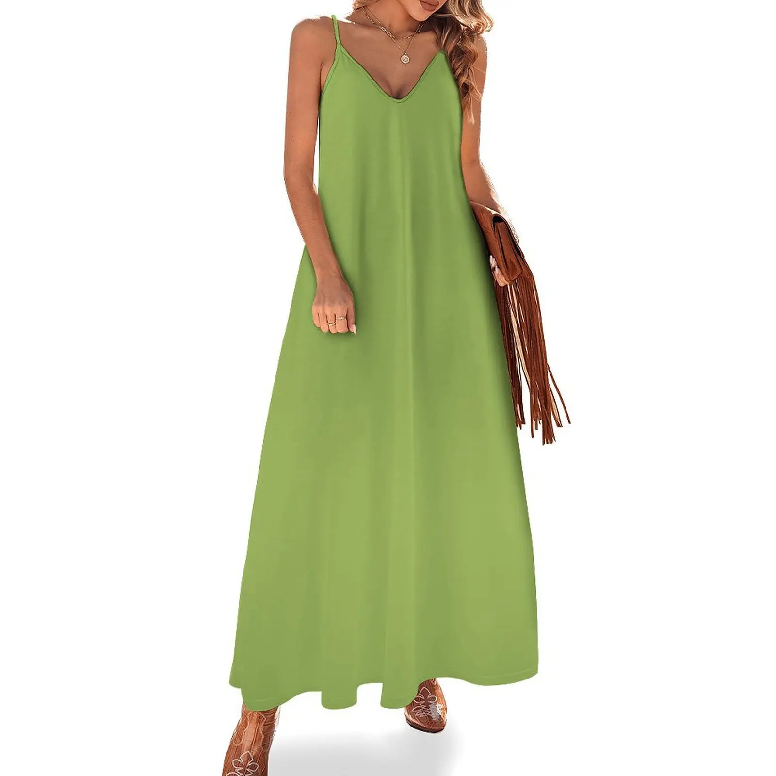 

Pea Green Sleeveless Dress Women's summer dress women evening dress