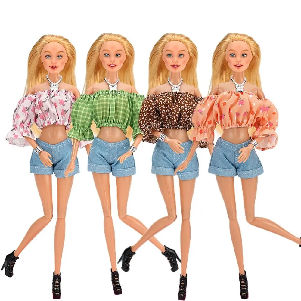 

Fashion Doll Floral Shirt Travel Style with Shoes Necklace Bubble Sleeve Shorts Set DIY Accessories for 1/6 BJD 28~30cm Dolls