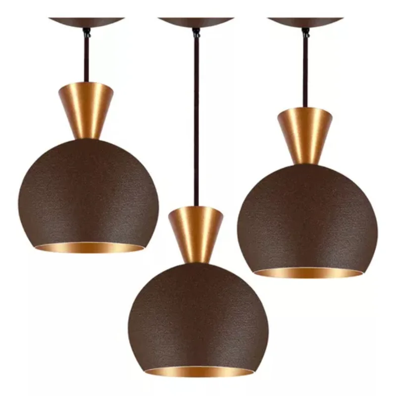 3 Pendant Lamp Ball M Premium 12x19cm Color MARROM X COPPER SOLID bivolt Luminaires Ceiling Lamps