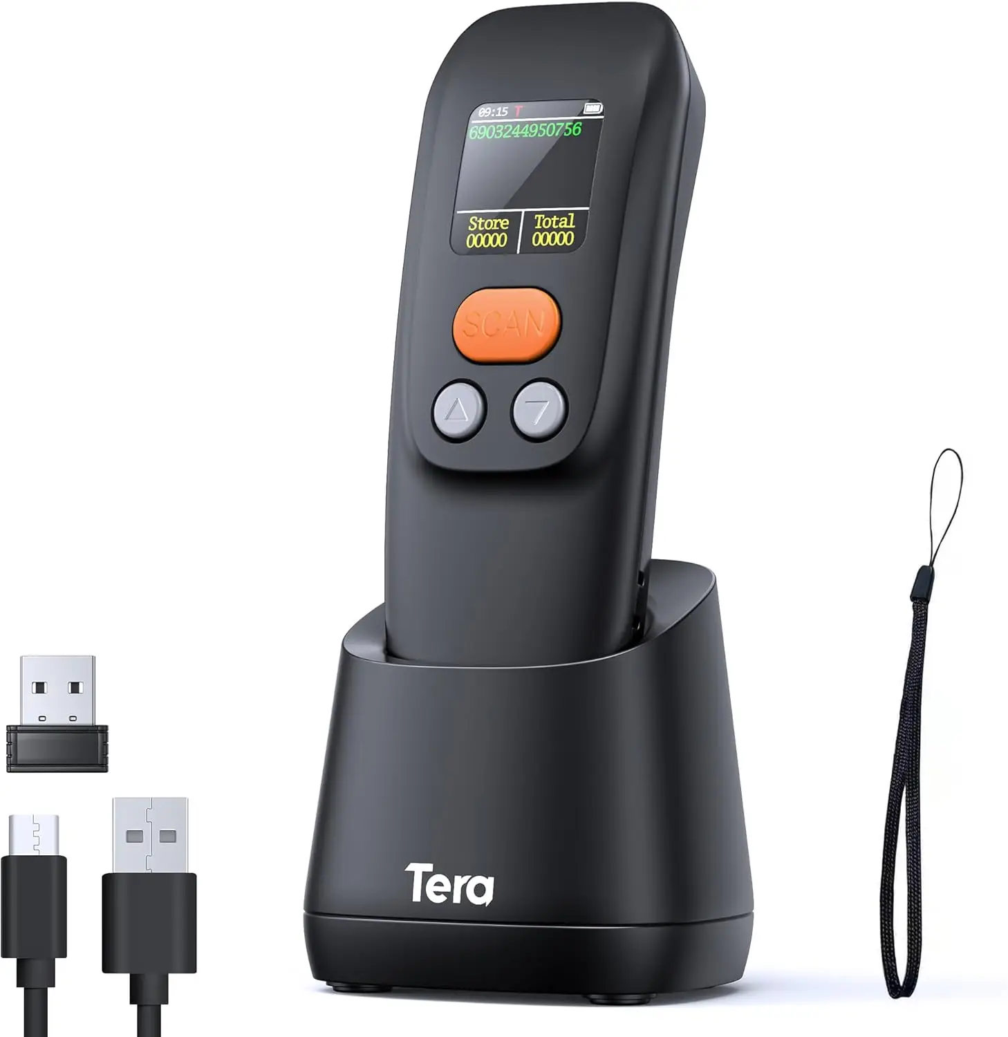 

Wireless Barcode Scanner with 1.4" LCD, 1200mAh Battery, Charging Cradle, Ergonomic Design for 1D/2D/QR Codes via Bluetooth/USB