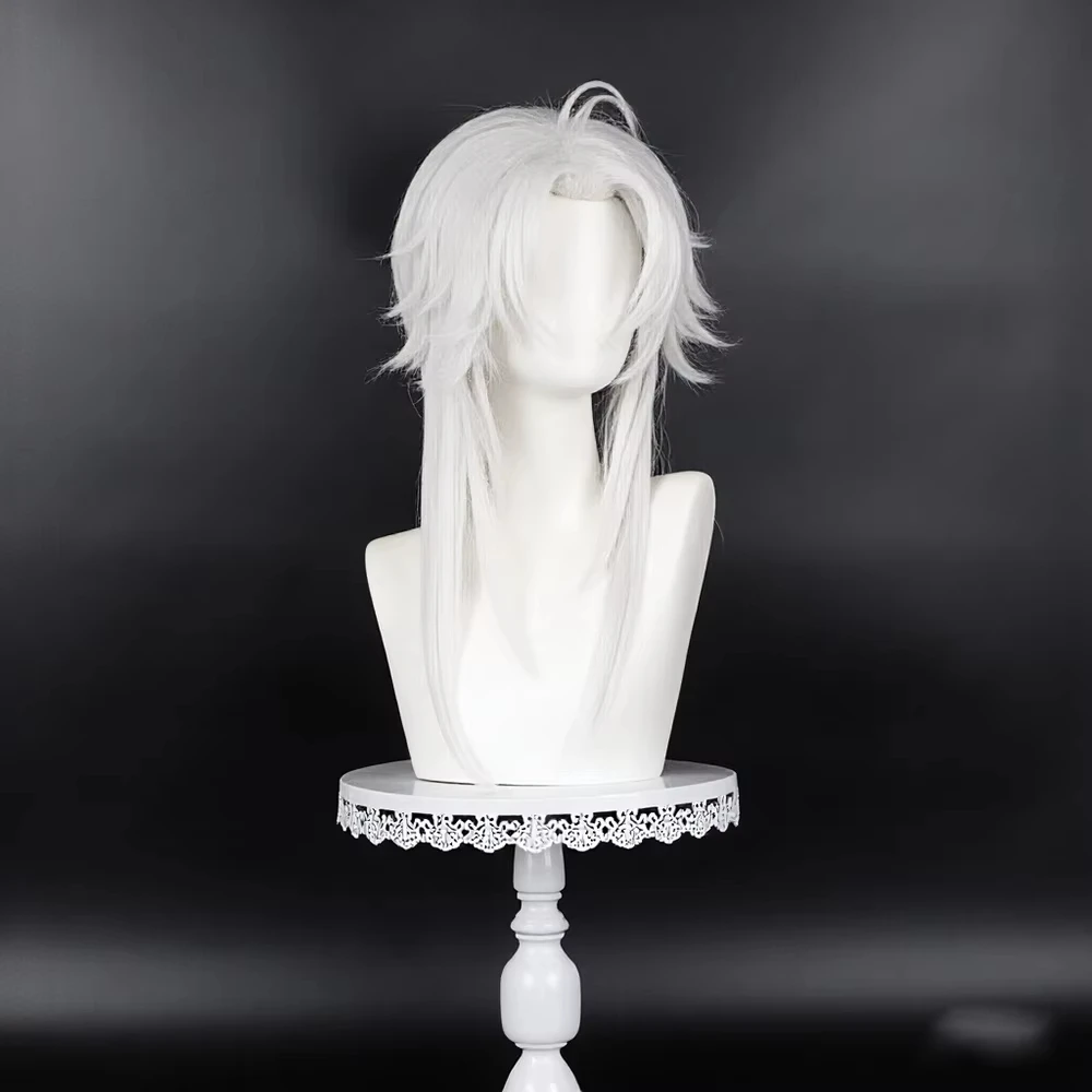 Anime The Freak Circus Pierrot Cosplay Wig Unisex Silver White Short Hair Heat Resistant Synthetic Wigs Halloween Prop image 5