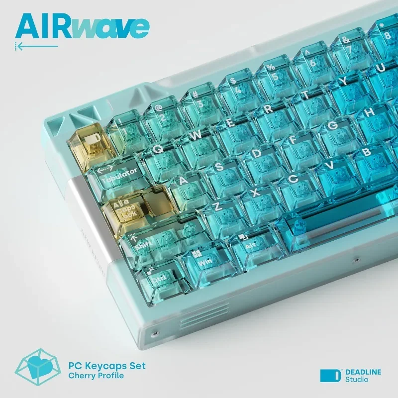 Unique DEADLINE Key Caps Set Air Wave Blue Transparent PC Material Cherry Original Profile Fit 60%-108% Mechanical Keyboards