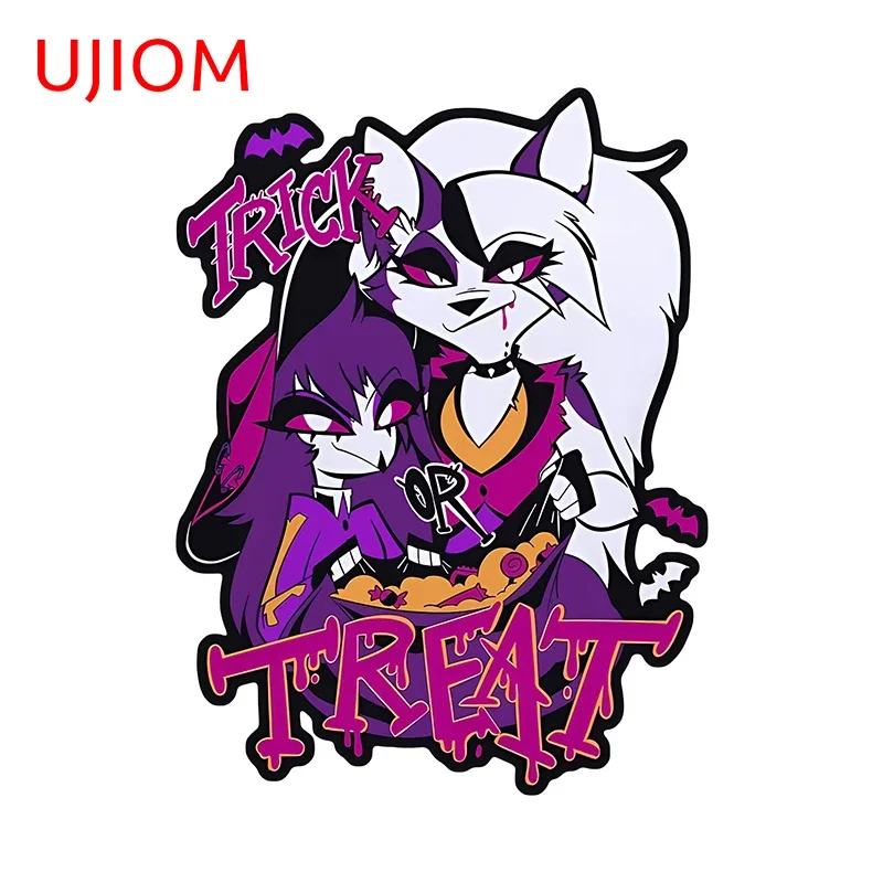 UJIOM 13cm × 9.8cm Halloween Loona Helluva Boss Wall Stickers Colorful Trick or Threat Design Decals Living Room Decoration