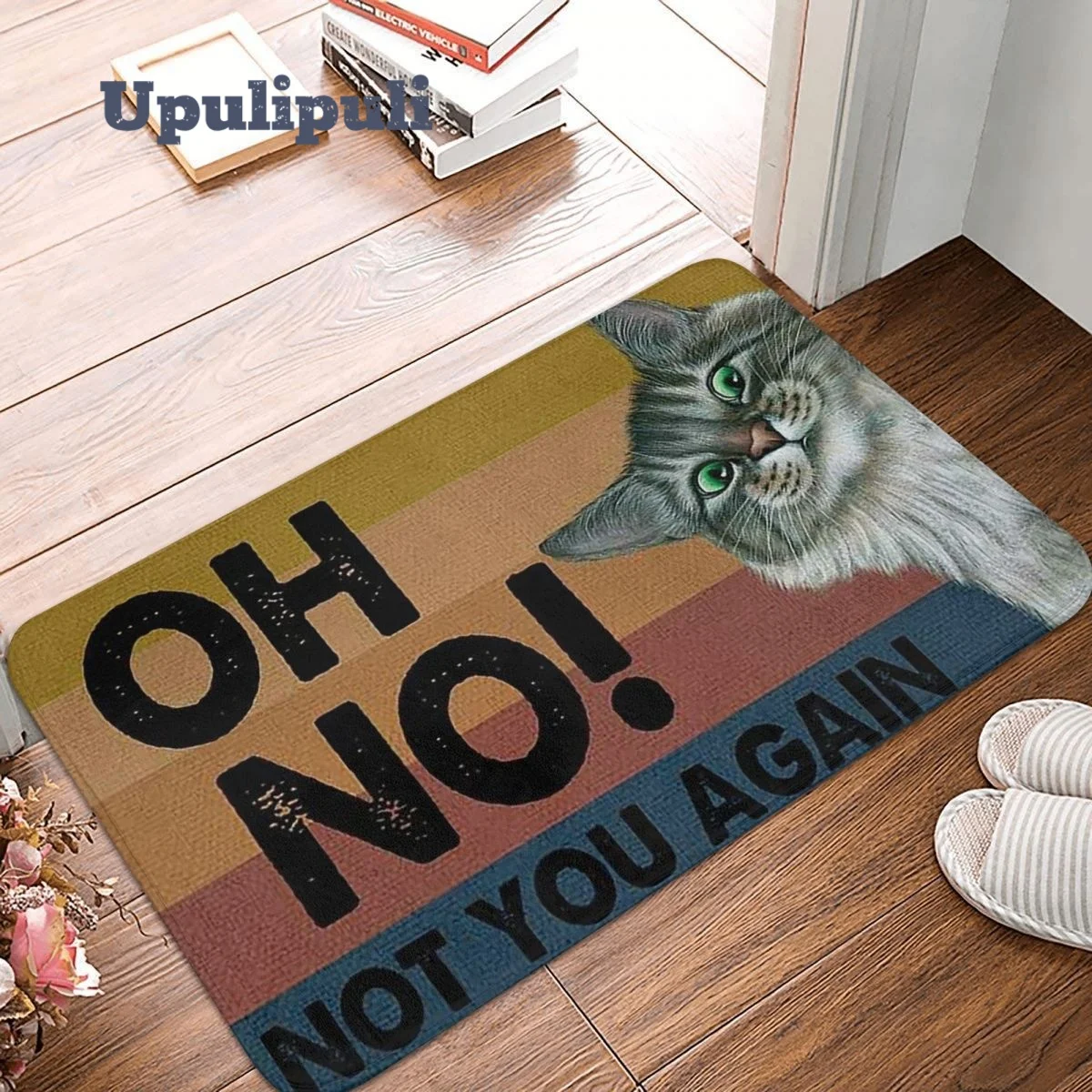 

Funny Cat Mat Flannel Bath Mat Anti-Slip Oh No Not You Again Absorbent Mat for Living Room Bathroom Printed Indoor Outdoor Mats