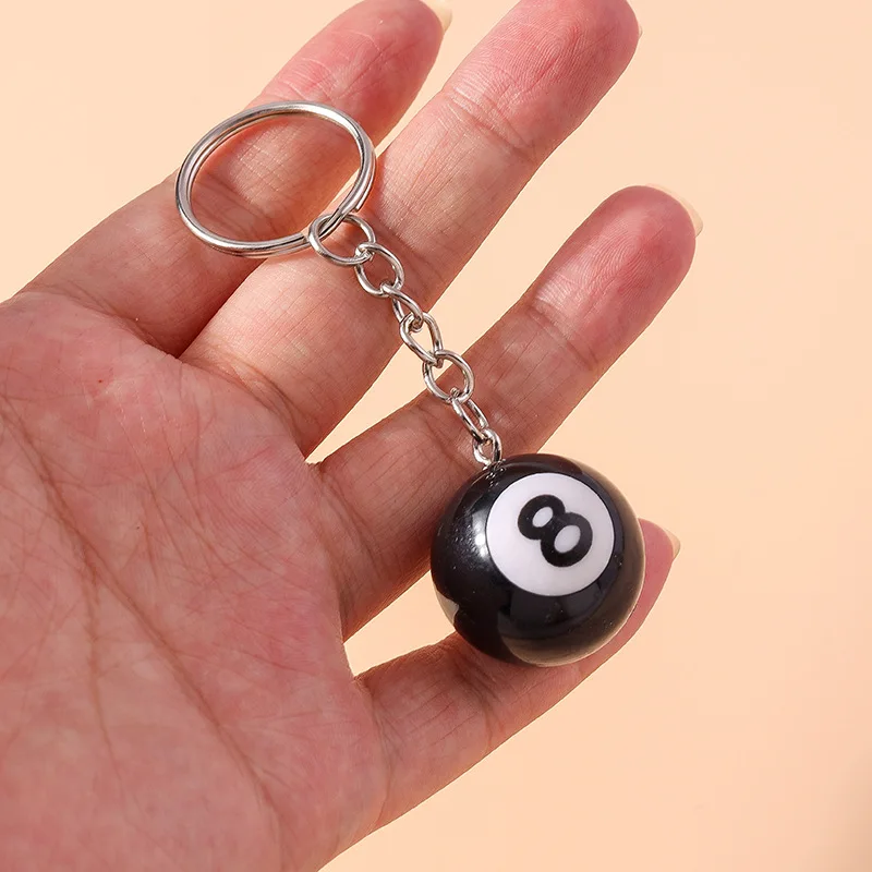 3D Black No 8 Billiard Keychain Mini Ball Pendant Key Ring Resin Keyring Bar Table Decoration Jewelry Sports Game Souvenir Gifts