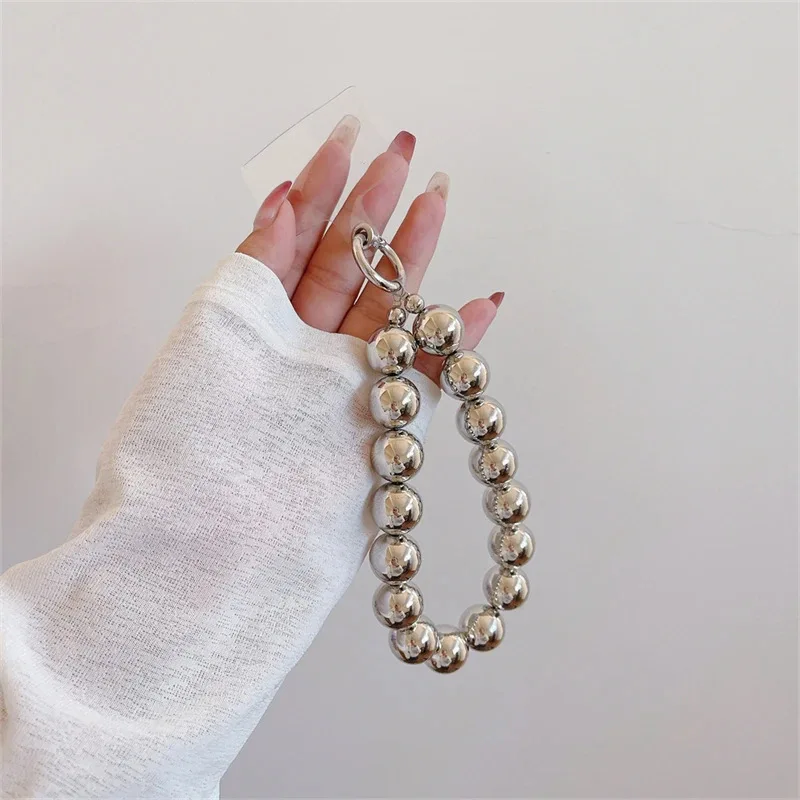 

Cute Gold Silver Electroplating Beaded Phone Chain Women Fashion Luxury Phone Lanyard Hand-beaded Pendant Gifts