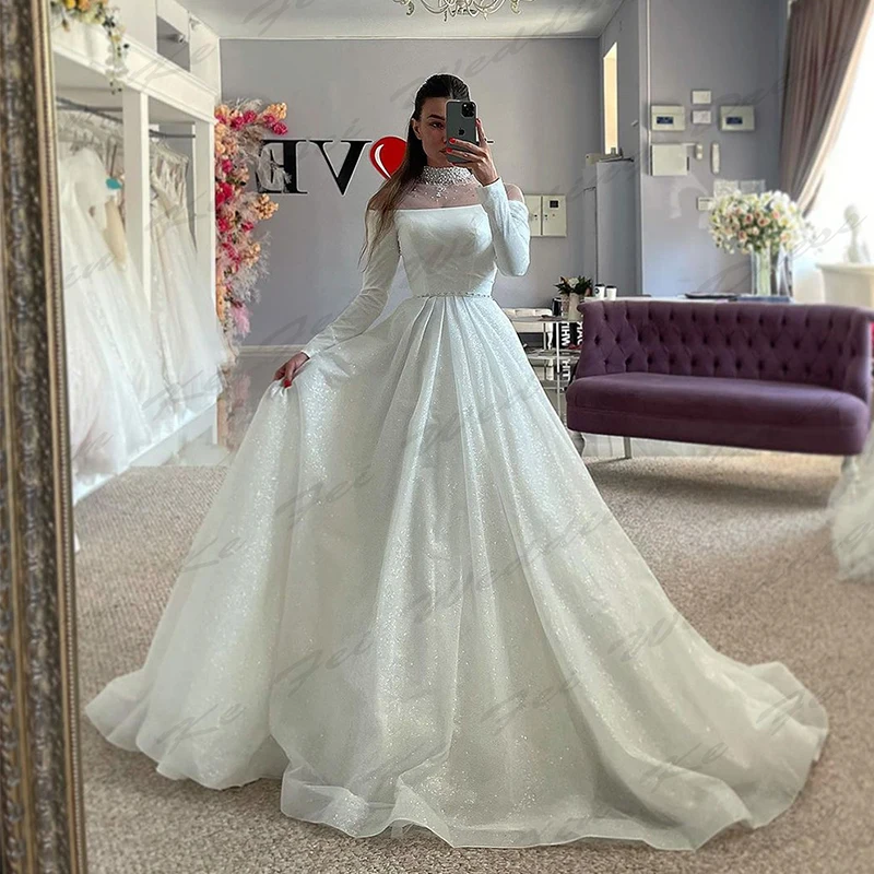 Luxury Mermaid Wedding Dresses For Women Sexy Off Shoulder Long Sleeves Formal Elegant Fluffy Princess Style Party Bridal Gowns