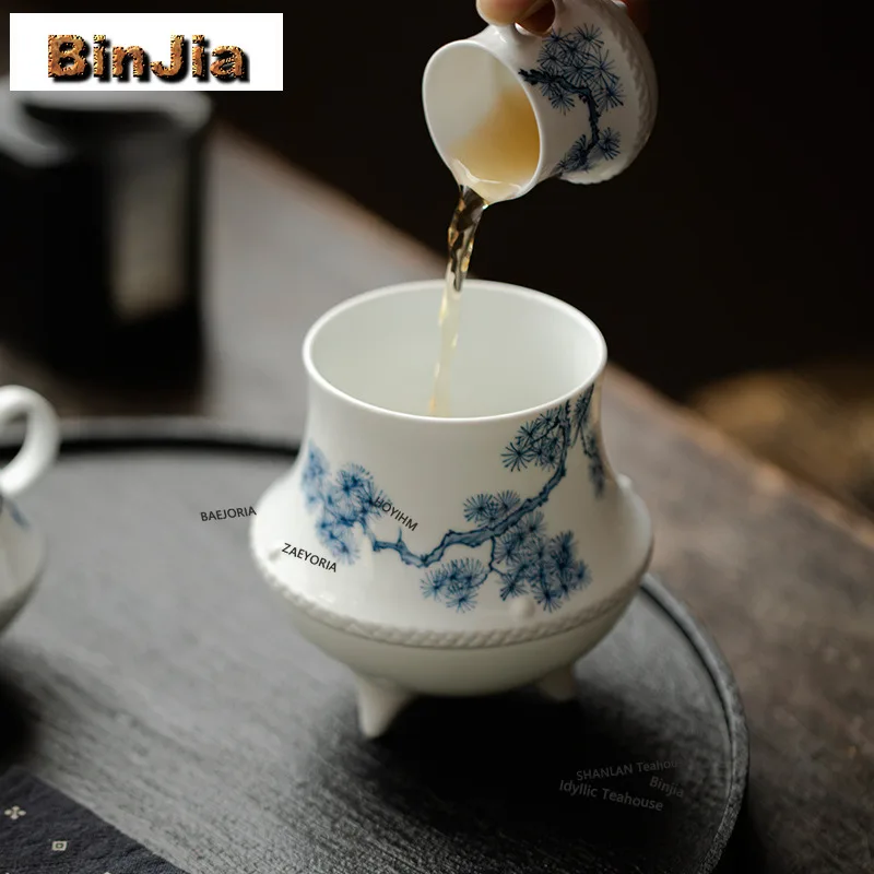 BAEJORIA 370ML Hand-painted Pine Wind Jianshui Handmade Tripod Washing Cup Bowl Writing-brush Washer Tea Residue Bucket Chaxi