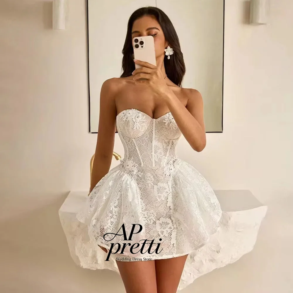 AP pretti Customized Elegant Sweetheart Collar Lace Wedding Dresses 2027 A Line Pleat Applique Lace Up Back Short Bride Gown