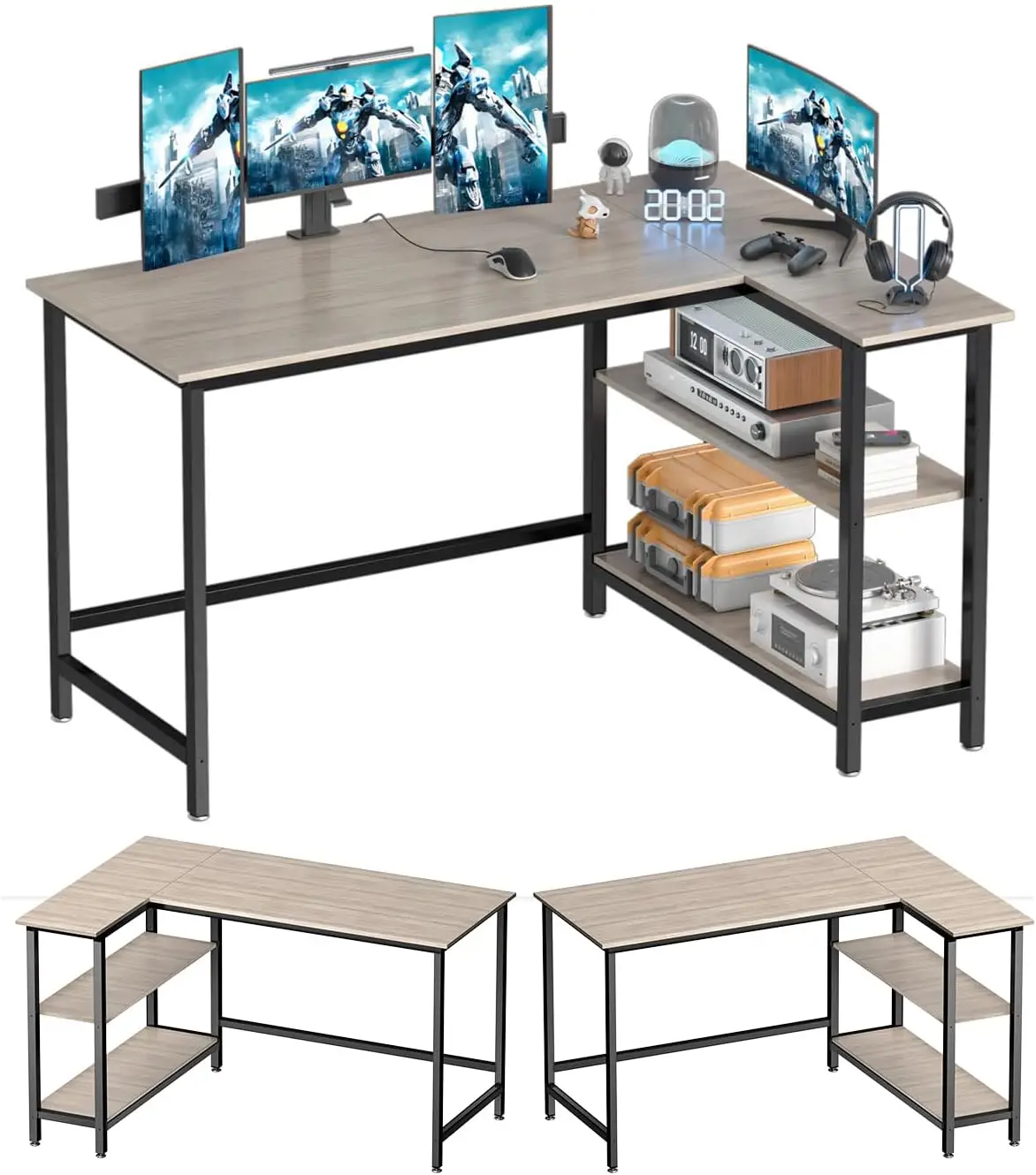 

L-shaped computer desk -43 inch home office desk with shelves, gaming desk corner table, used for work, writing, and study