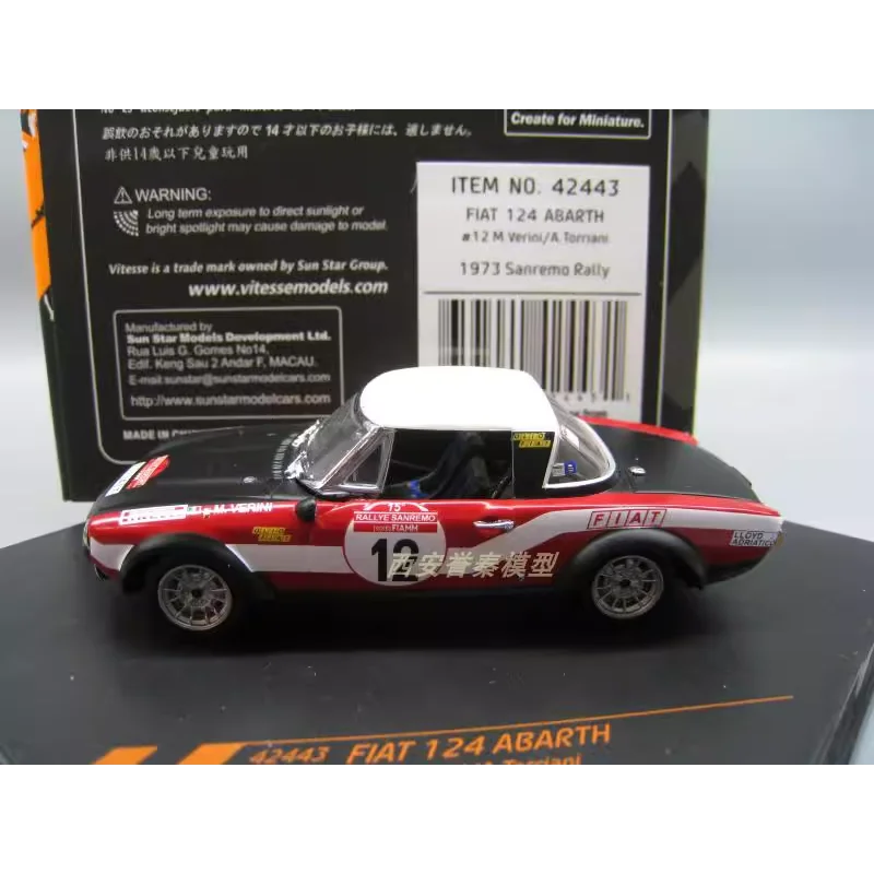 Diecast 1/43 Scale Fiat 124 ABARTH 1974 Rally Car Model Collectible Toy Gift Souvenir Display Ornament