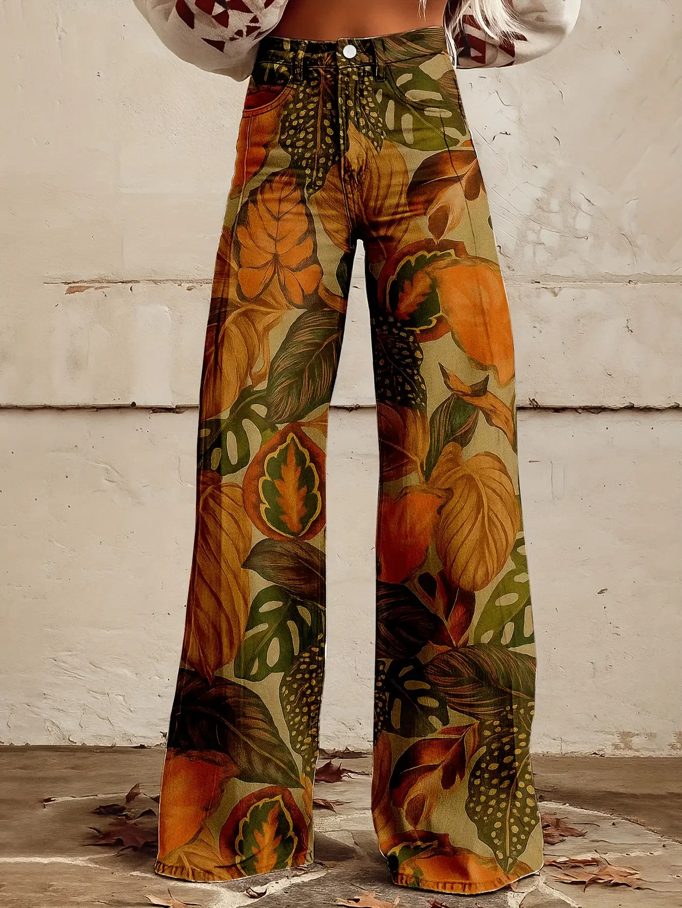  2026 Ladies' fashionable casual wide leg jeans, washed elastic denim, Cute cartoon pattern