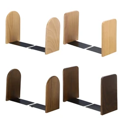 Sujetalibros de madera de 2 piezas con Base de Metal, organizador de libros de escritorio, soporte de oficina